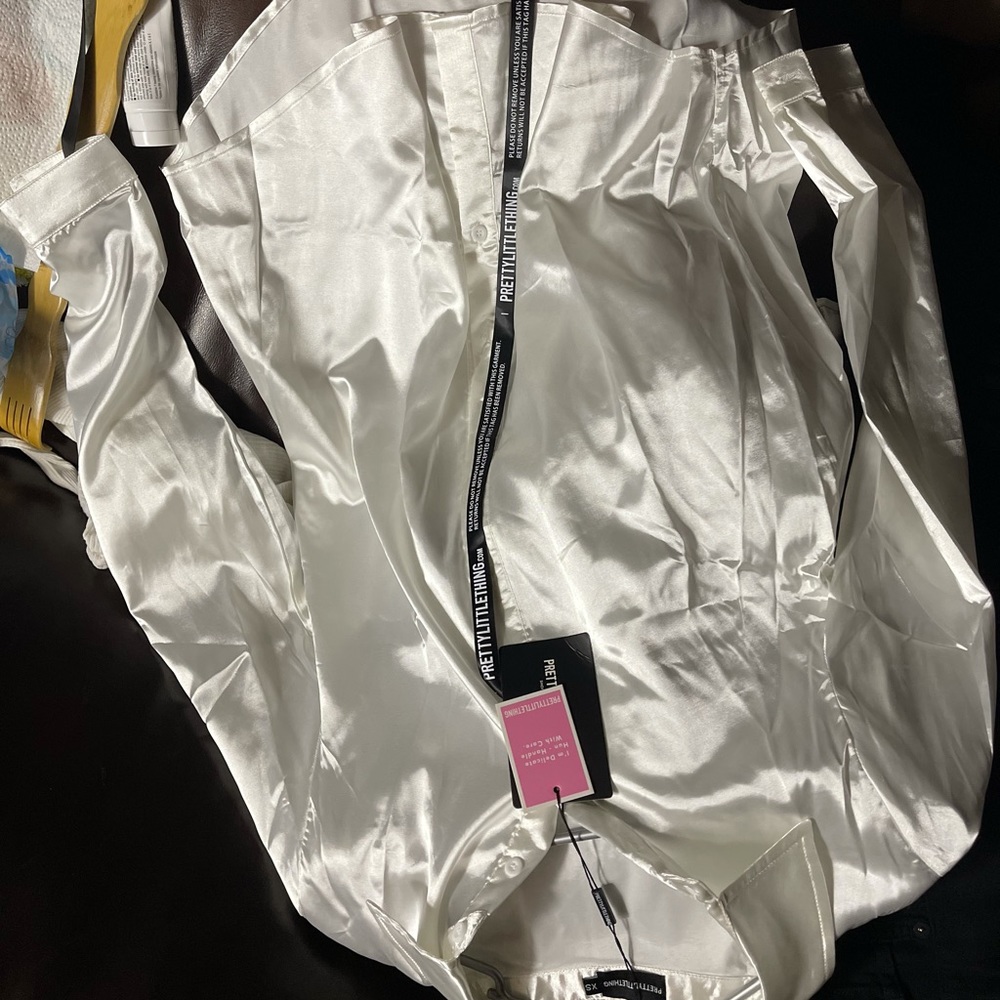 White silk button down